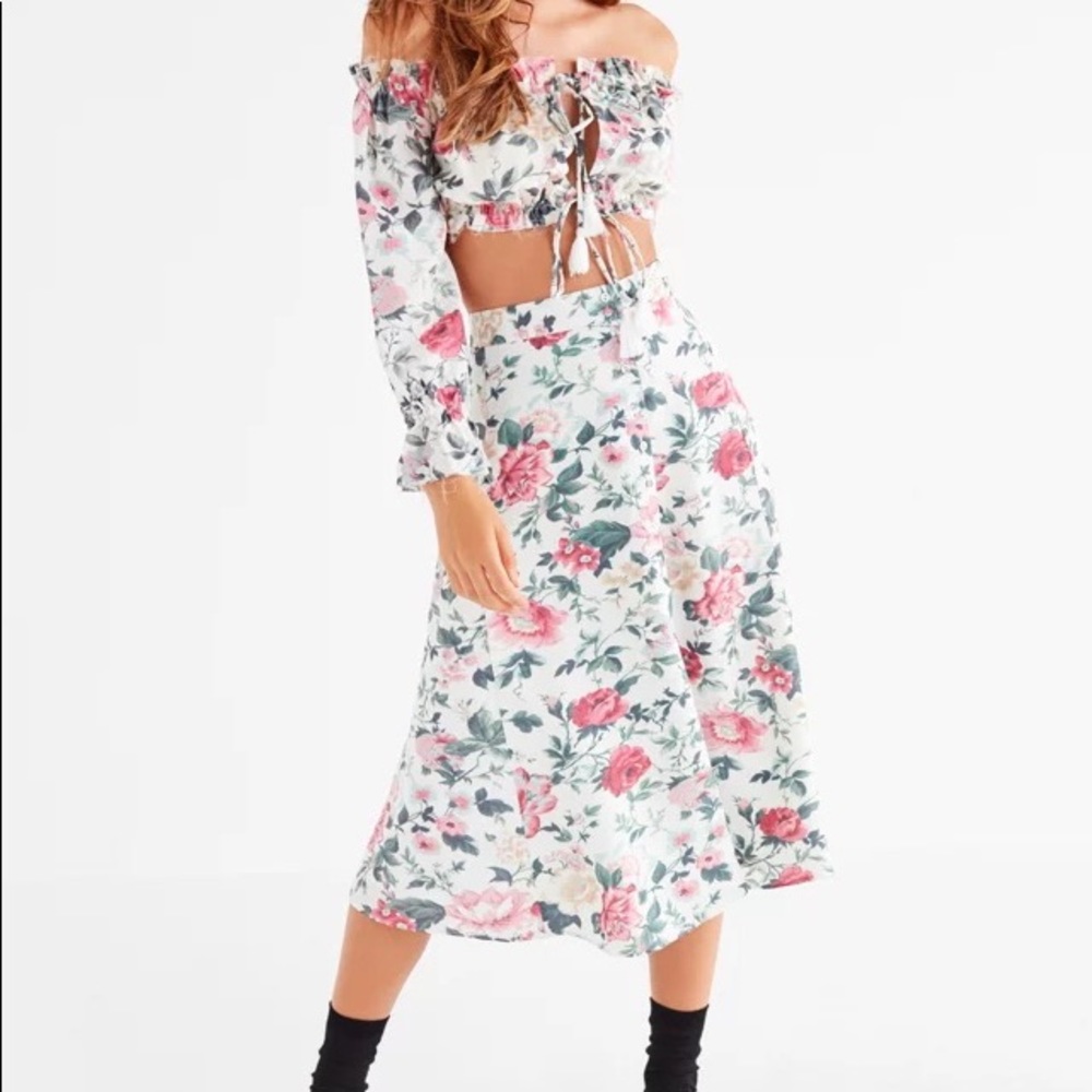 MAJORELLE FLORAL DOUBLE-LINED BUTTON DOWN MIDI SKIRT